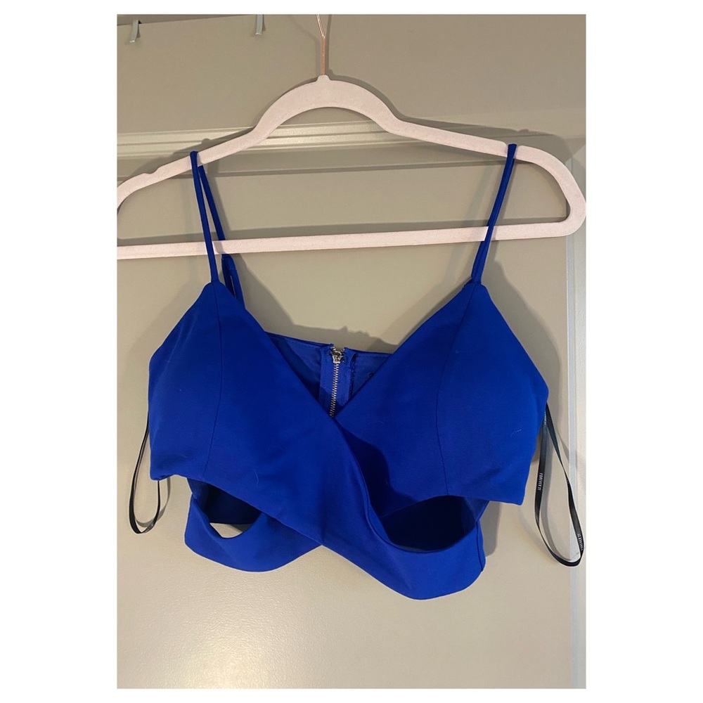 Forever 21 royal blue crop zip up going out top with cut outs